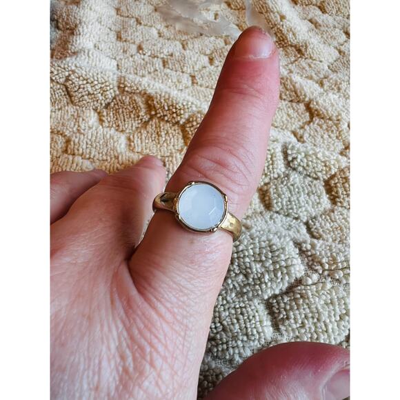 Gold × Moon stone Ring SIZE 8 - Picture 1 of 3